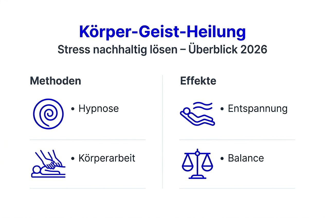 Die Infografik bietet einen umfassenden Überblick über verschiedene Ansätze zur ganzheitlichen Heilung von Körper und Geist.