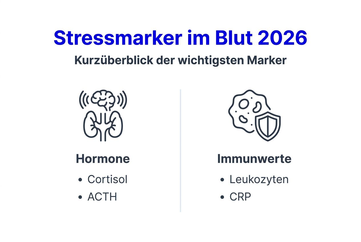 Infografik: Wichtige Blutwerte zur Stressbestimmung auf einen Blick