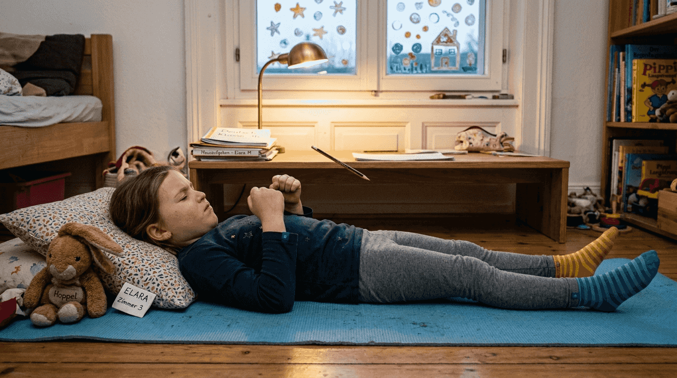 Ein Kind übt die progressive Muskelentspannung.