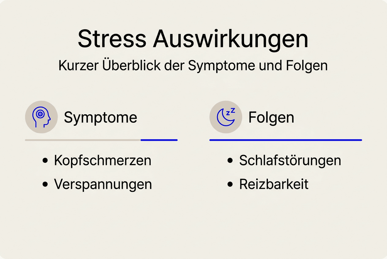 Grafik veranschaulicht typische Anzeichen und Auswirkungen von Stress