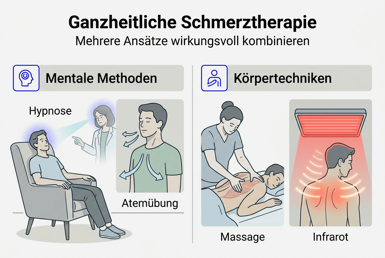 Infografik: Der integrative Ansatz in der Schmerztherapie – eine wirkungsvolle Kombination verschiedener Methoden