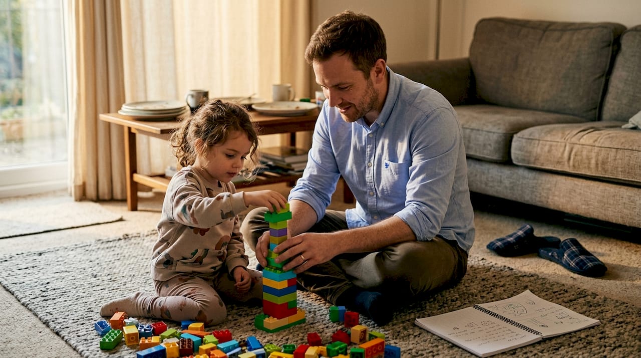 Trotz Alltagsstress nehmen sich Eltern Zeit, mit ihrem Kind zu spielen.