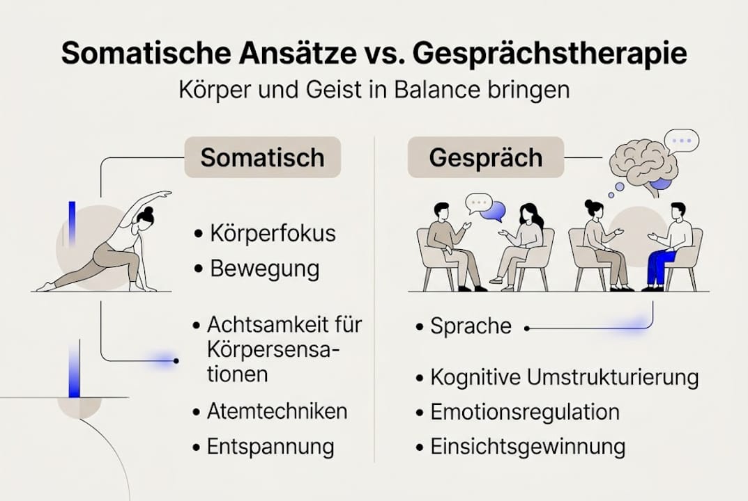 Grafik: Körperorientierte Therapie vs. Gesprächstherapie – Ein Vergleich der Schwerpunkte