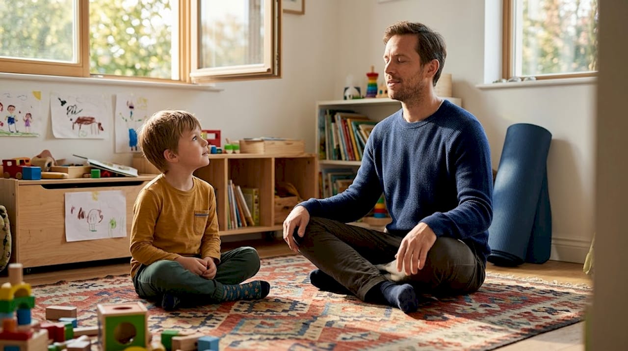 Vater und Sohn nehmen sich gemeinsam Zeit zum Entspannen.