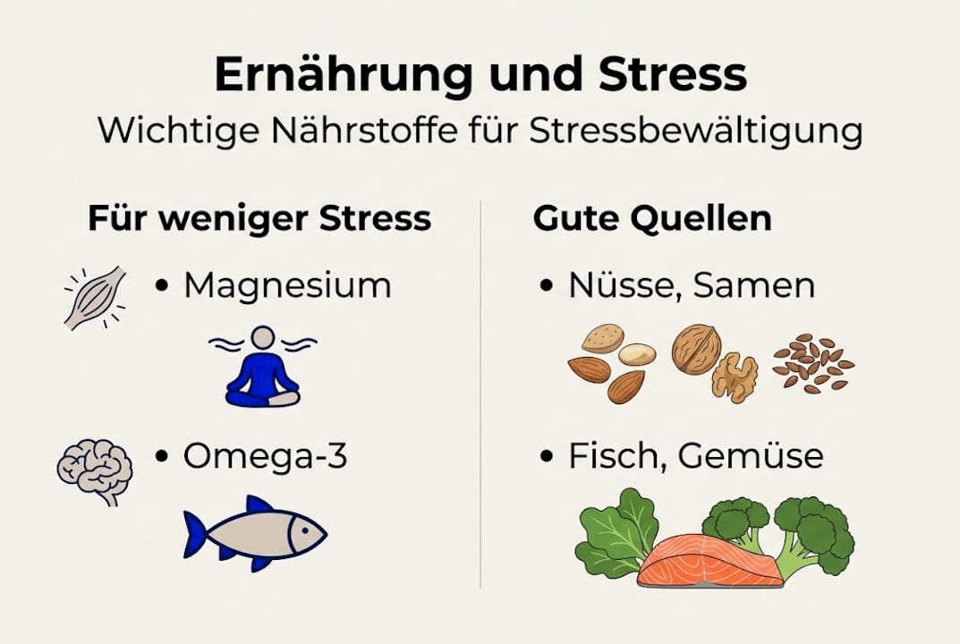 Infografik: Wie Nährstoffe unser Stressempfinden beeinflussen – mit wissenschaftlichen Quellen