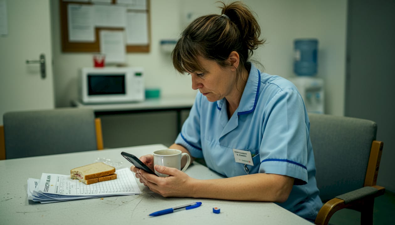 Eine Pflegekraft bemerkt erste, unterschwellige Anzeichen von Erschöpfung.