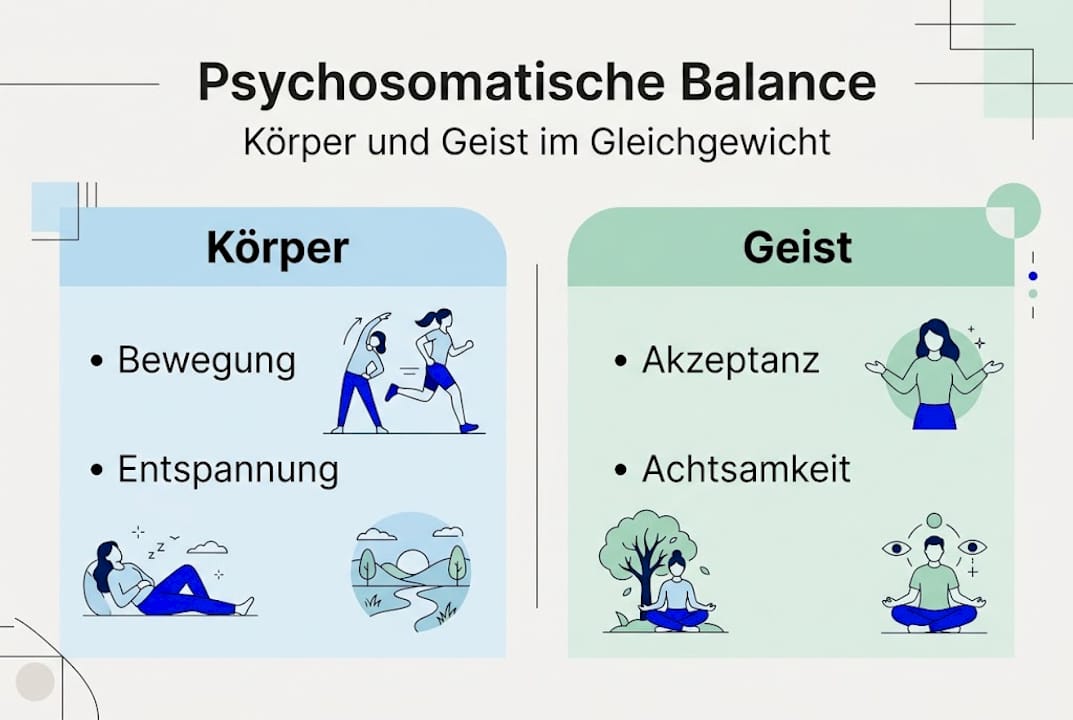 Infografik: Grundlagen für ein gesundes Gleichgewicht zwischen Körper und Psyche