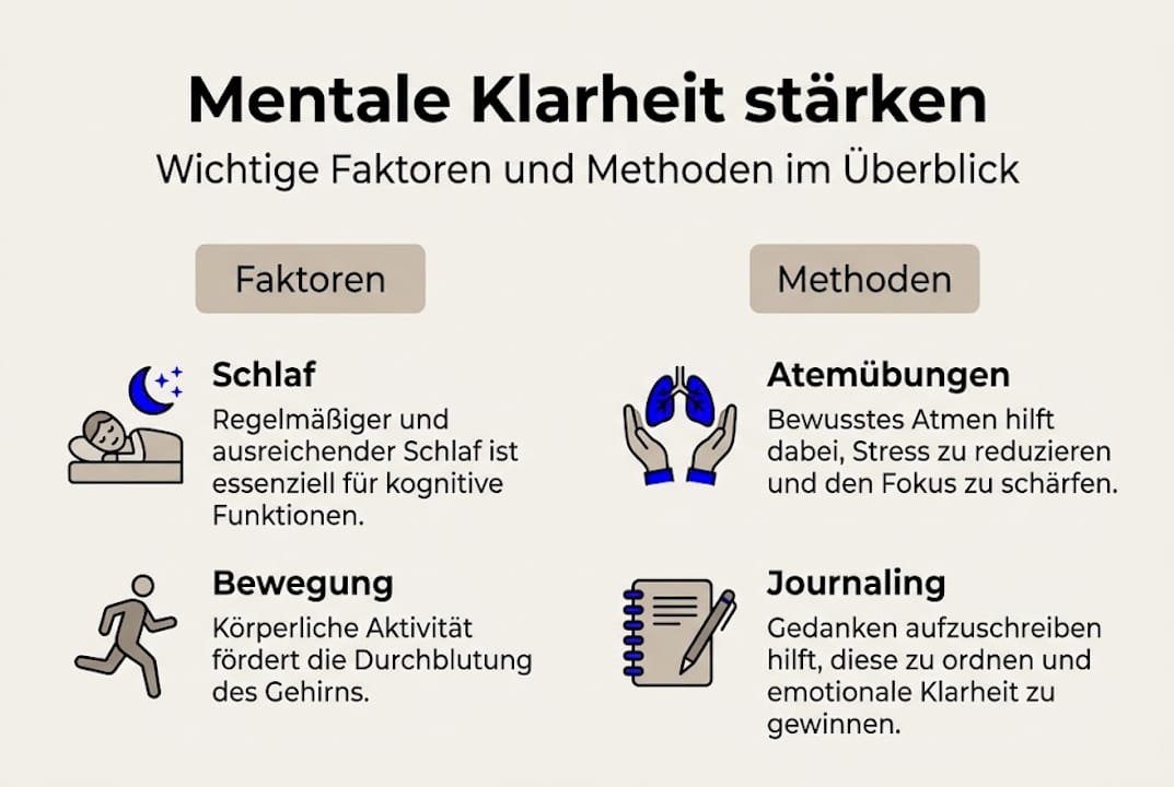 Infografik: Was fördert geistige Klarheit? Wichtige Faktoren und praktische Ansätze