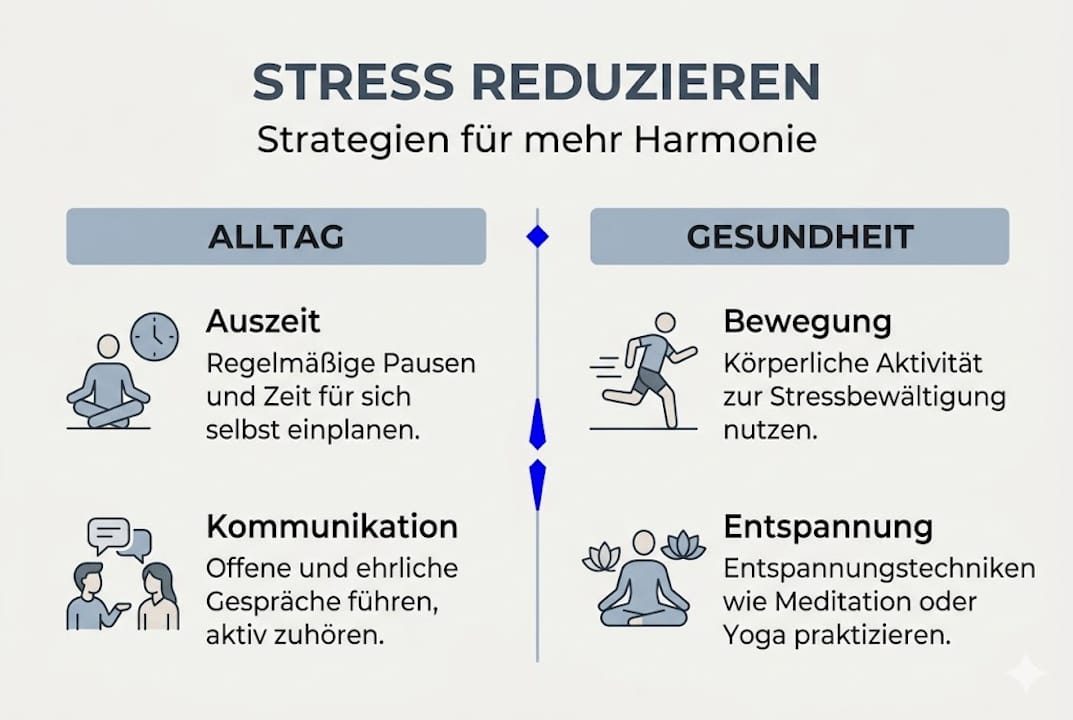 Diese Infografik stellt praktische Methoden vor, mit denen Sie Stress effektiv abbauen können.