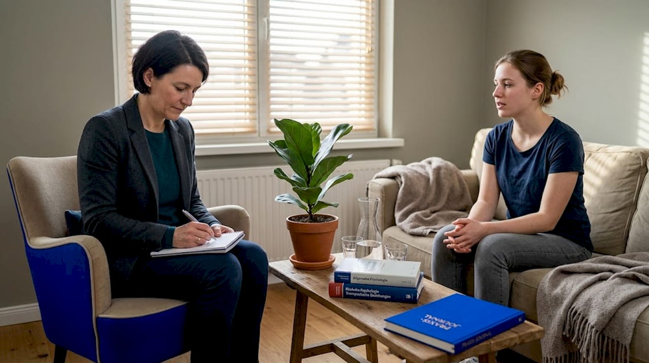 Ein Therapeut berät seinen Klienten im Rahmen eines ganz normalen Gesprächsalltags.