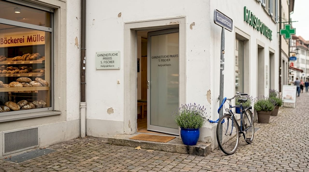 Außenansicht einer kleinen ganzheitlichen Gesundheitspraxis am Bodensee