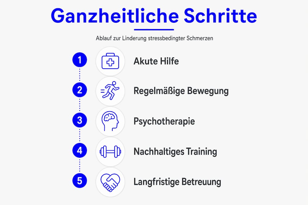 Grafik veranschaulicht den Ablauf einer ganzheitlichen Schmerztherapie
