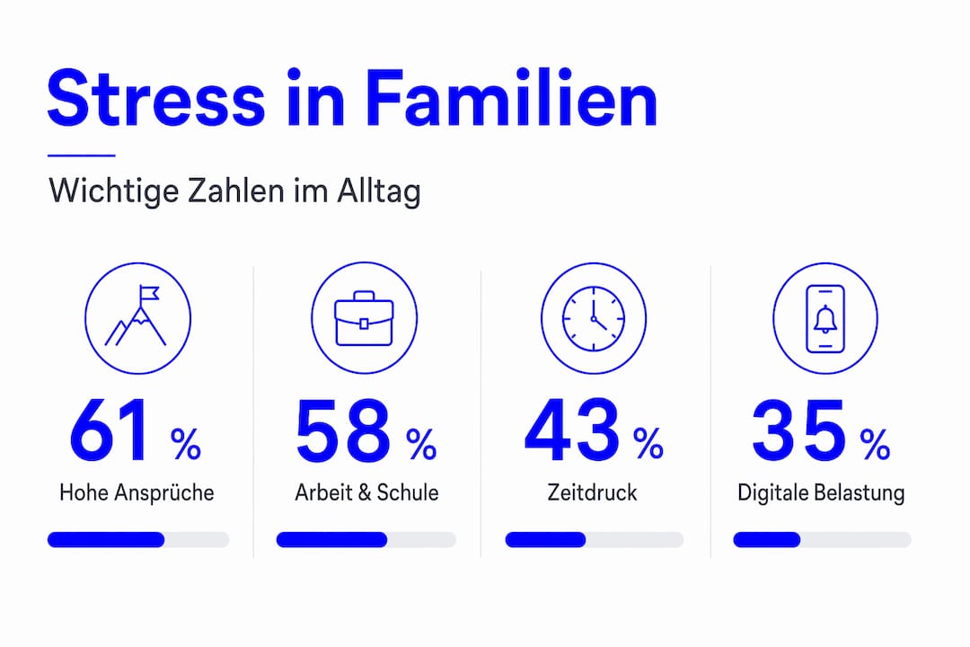 Übersichtsgrafik: Zahlen und Fakten zu Stressbelastungen im Familienalltag