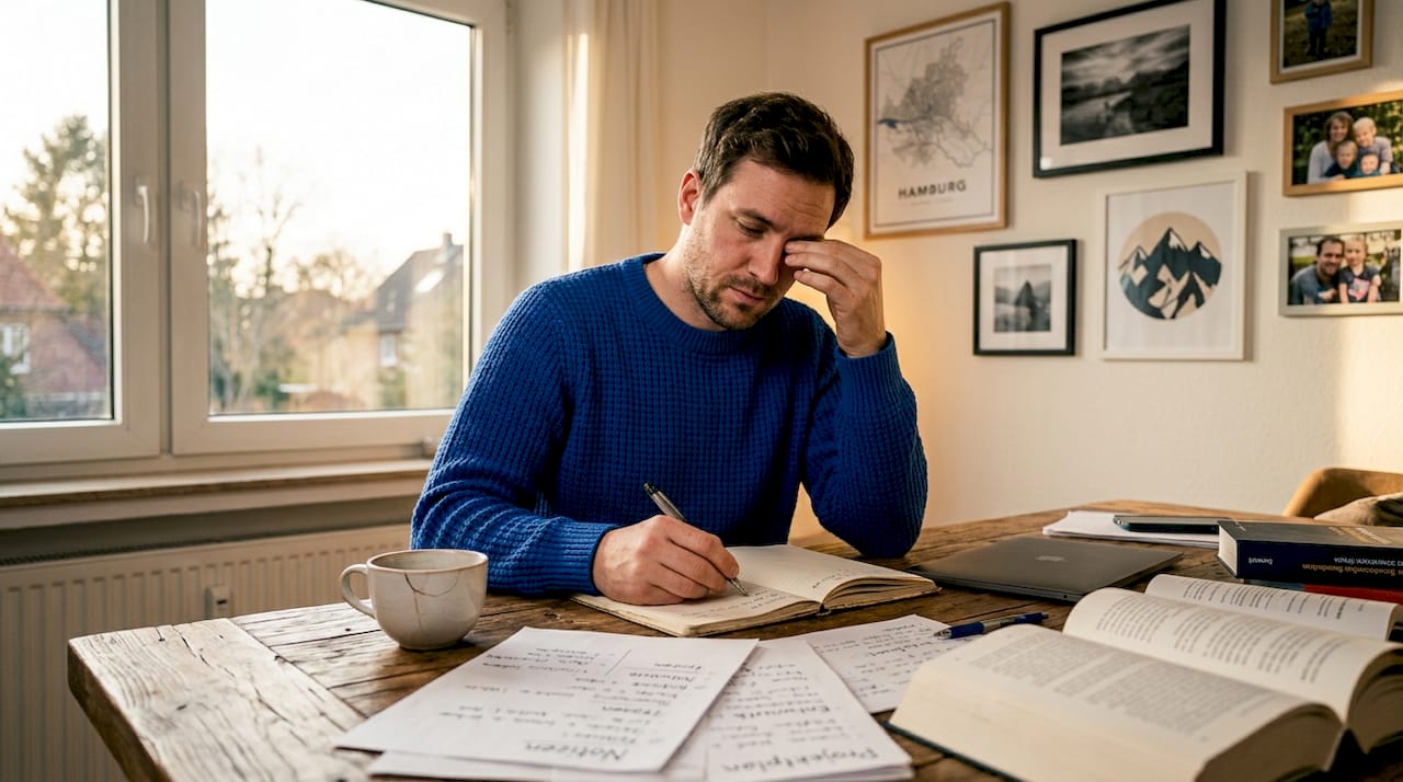 Ein Mann findet Wege, um im Homeoffice mit Stress umzugehen und sich zu entspannen.