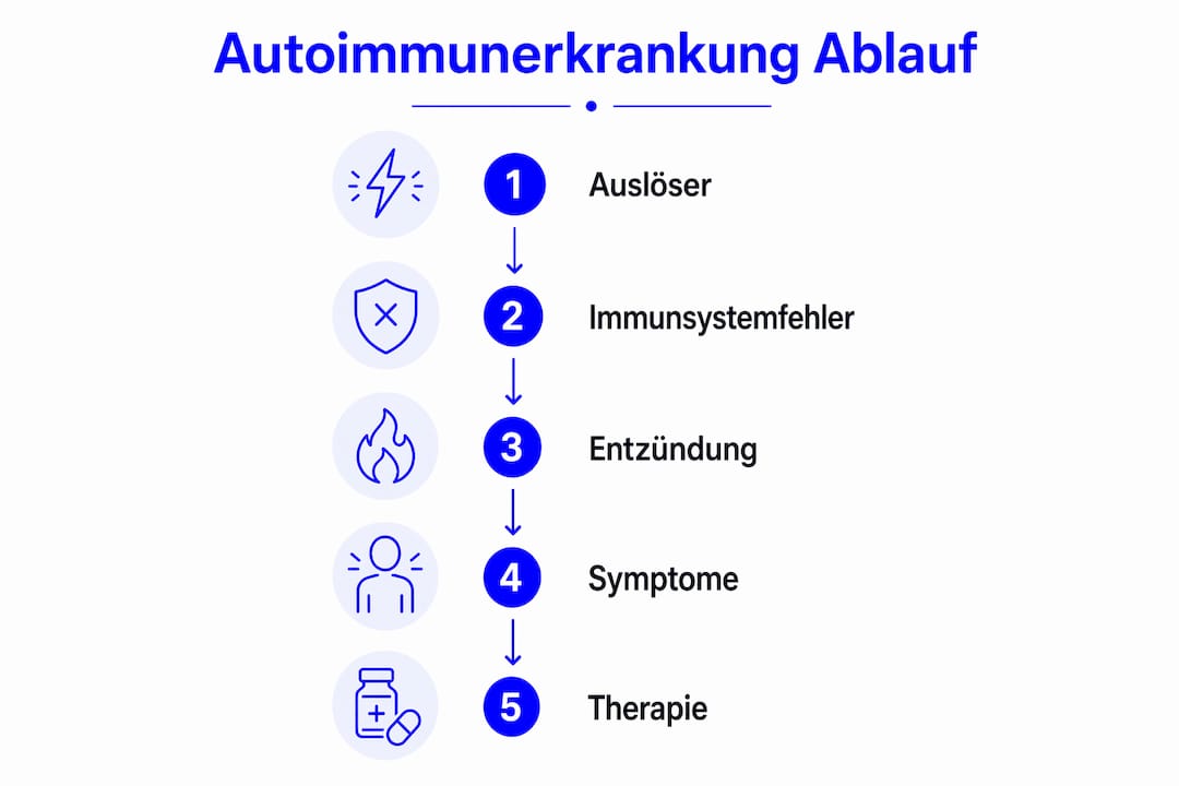 Grafische Übersicht: Wie entsteht und verläuft eine Autoimmunerkrankung?
