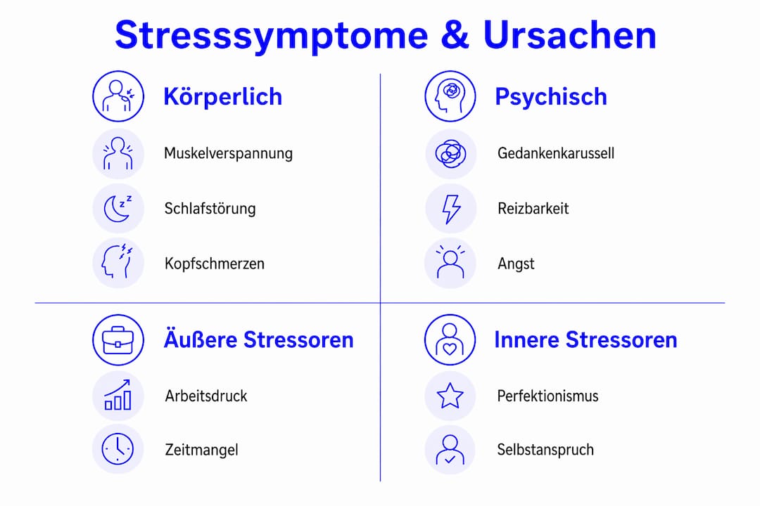 Übersicht: Typische Stressanzeichen und die häufigsten Auslöser auf einen Blick