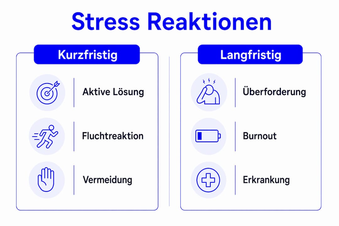 Grafik: Wie unser Körper auf Stress reagiert – Unterschiede zwischen kurzfristigen und langfristigen Folgen