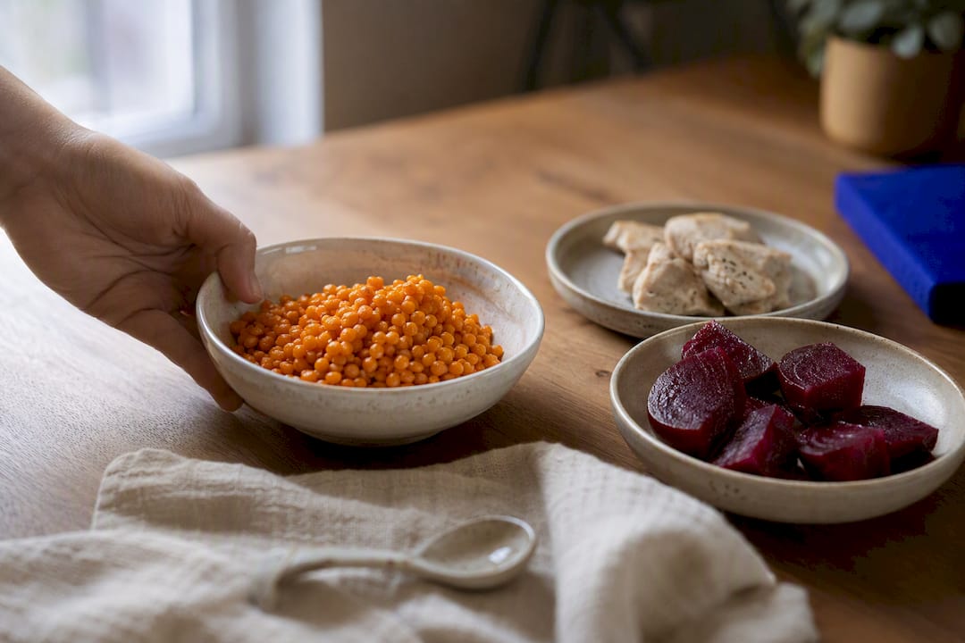 Rote Linsen, Rote Bete und mageres Fleisch