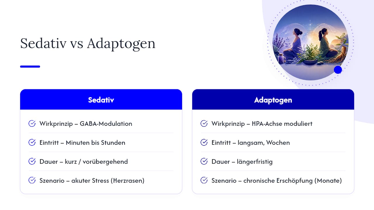 Vergleich zwischen sedierenden und adaptogenen Pflanzen
