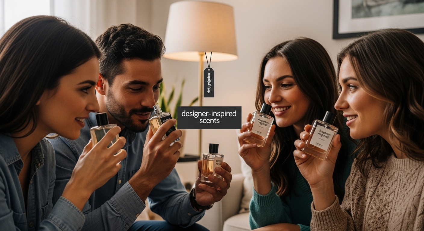 friends sharing designer-inspired scents
