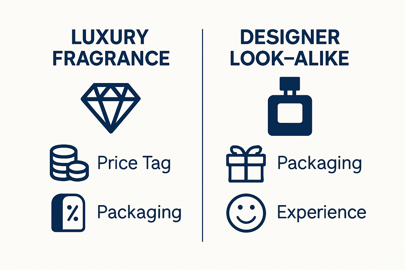 Luxury versus designer-inspired fragrance comparison visual