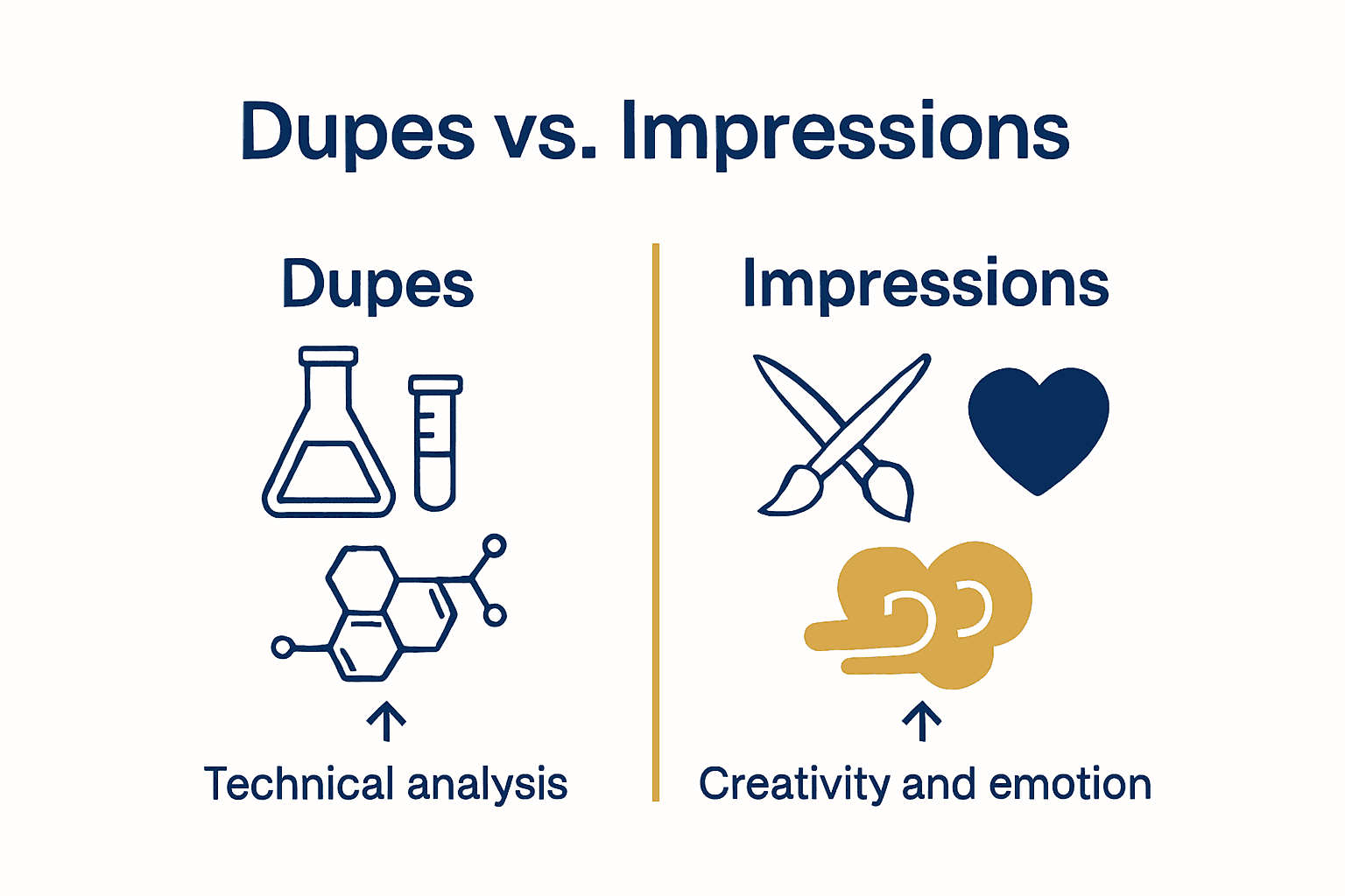 Infographic comparing dupes and impressions in inspired perfumes.