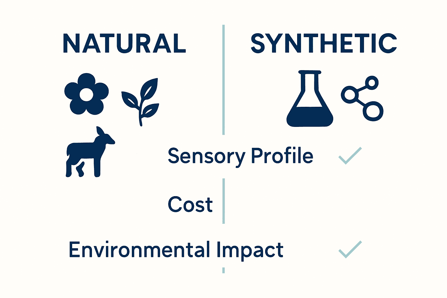 Comparison chart of natural and synthetic perfume ingredients for clarity.