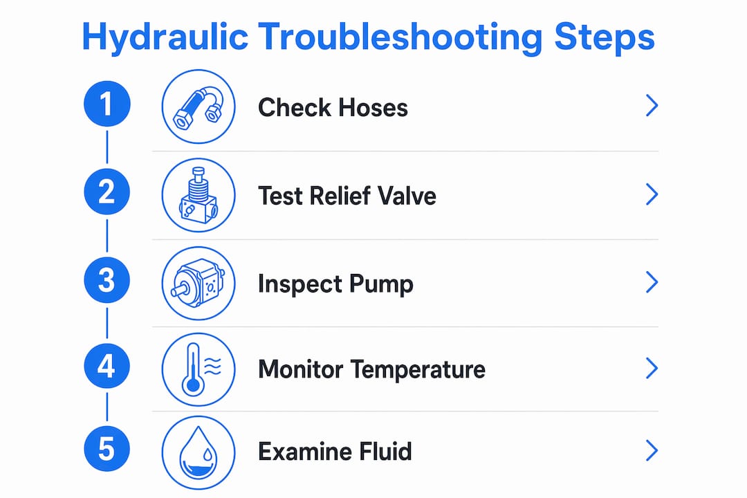 Infographic illustrating step-by-step hydraulic troubleshooting