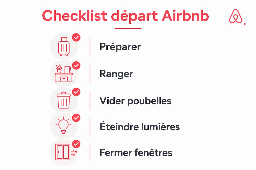 Découvrez une infographie détaillée qui vous guide pas à pas à travers toutes les étapes essentielles à vérifier avant de quitter votre logement Airbnb.