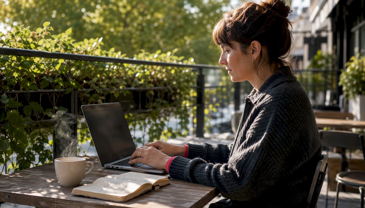 Une femme travaille sur son ordinateur portable dans un espace de coworking.
