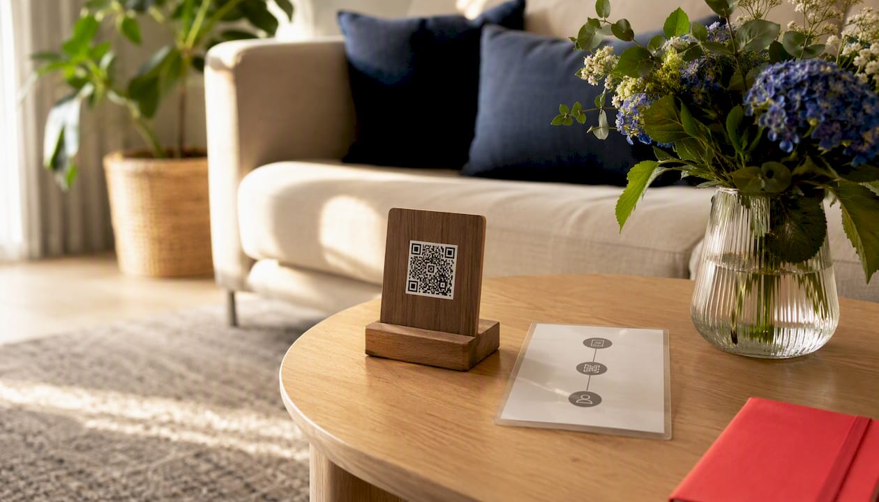 Cadre raffiné intégrant un QR code pour accéder au livret d’accueil
