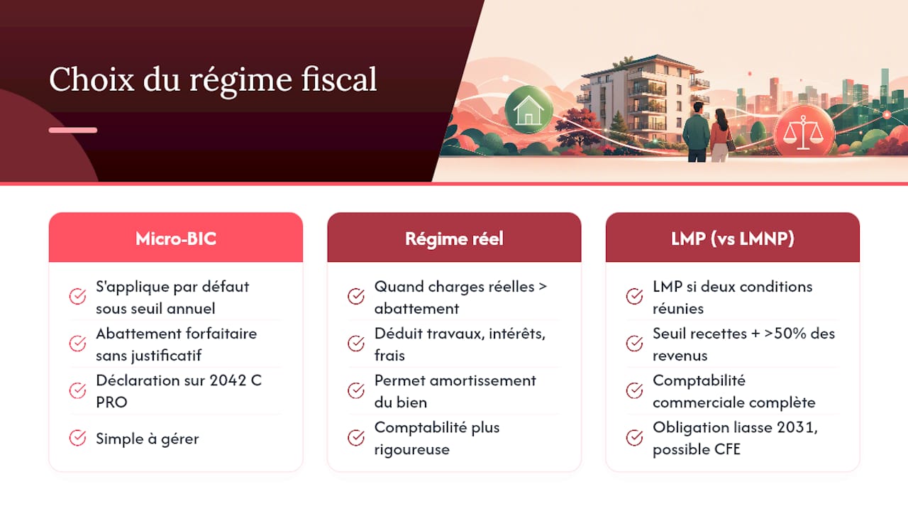 Micro‑BIC, régime réel ou LMNP : quel régime fiscal choisir ? — overview diagram