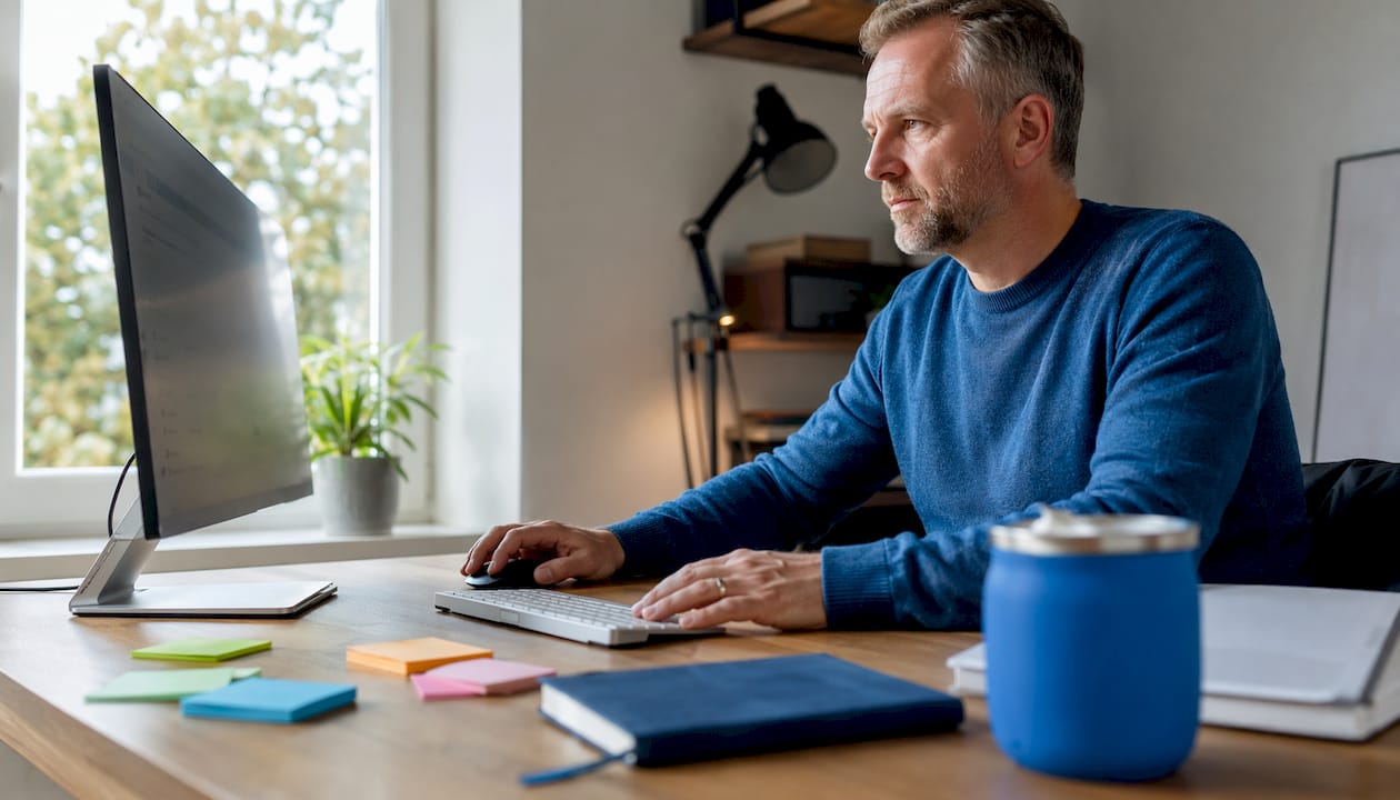 En medarbejder sidder på kontoret og arbejder med digitale værktøjer til tilbudsgivning.