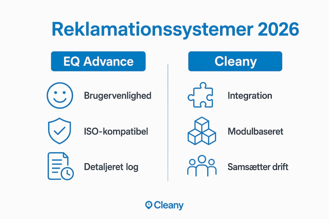 Sammenlignende infografik: EQ Advance vs. Cleany – hvilket reklamtionssystem passer bedst til din virksomhed?
