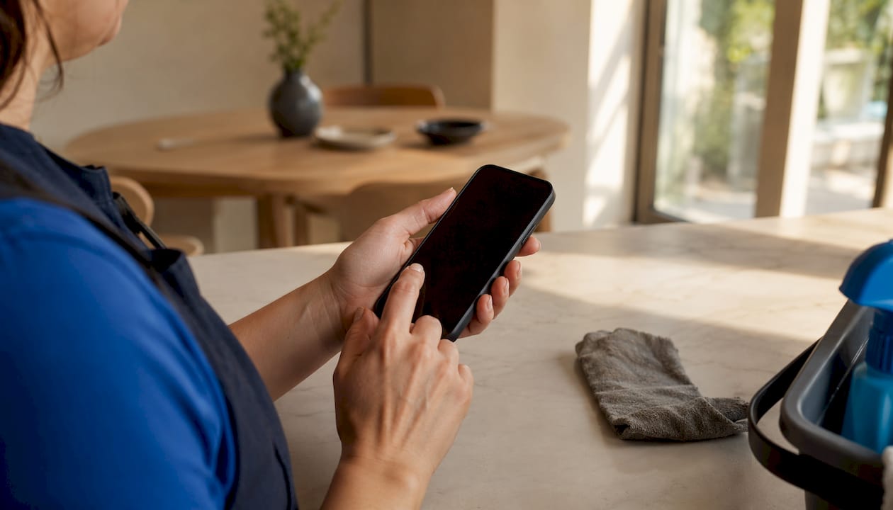 Smartphone i fokus med nøgleappen åbnet
