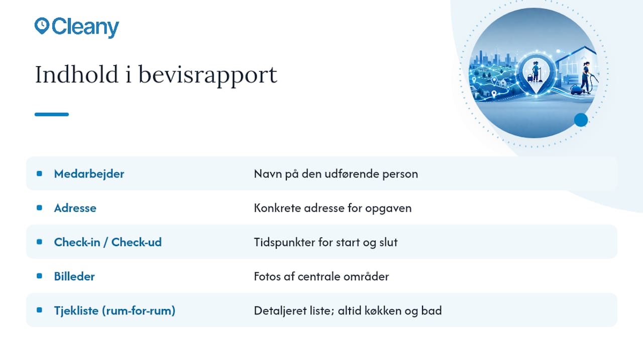 Fem elementer i rengøringsrapporten