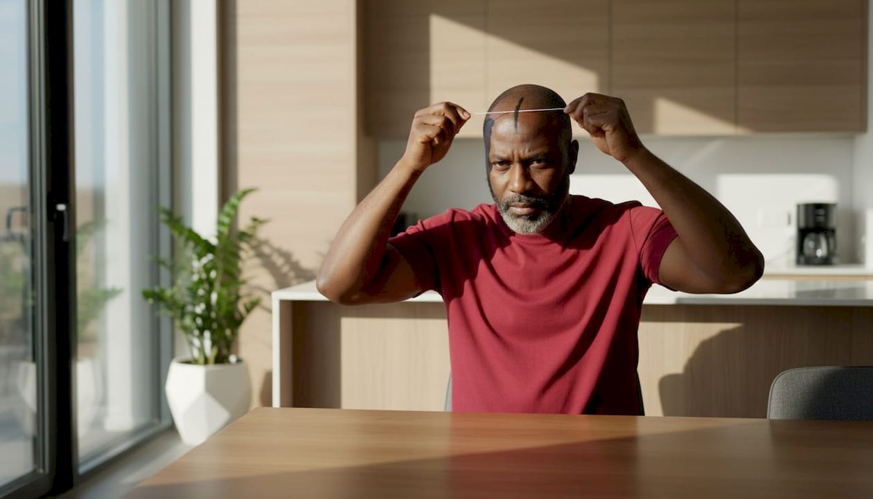 Hands marking string to measure head size