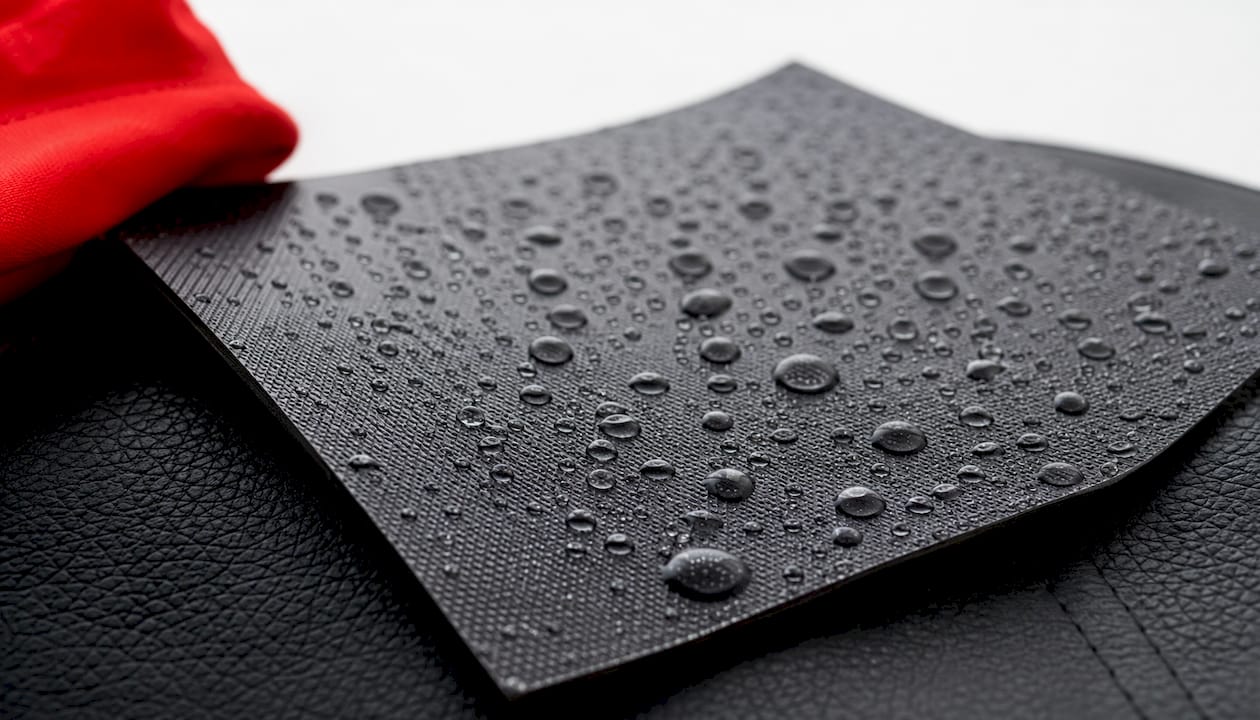 Close-up of PVC vinyl film showing water resistance
