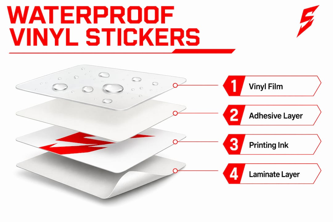 Infographic of vinyl sticker layers for waterproofing