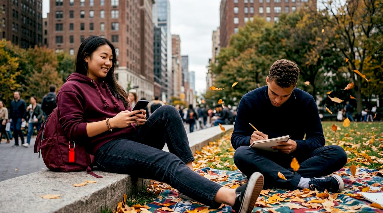 Young adults wearing hoodie and sweatshirt in park