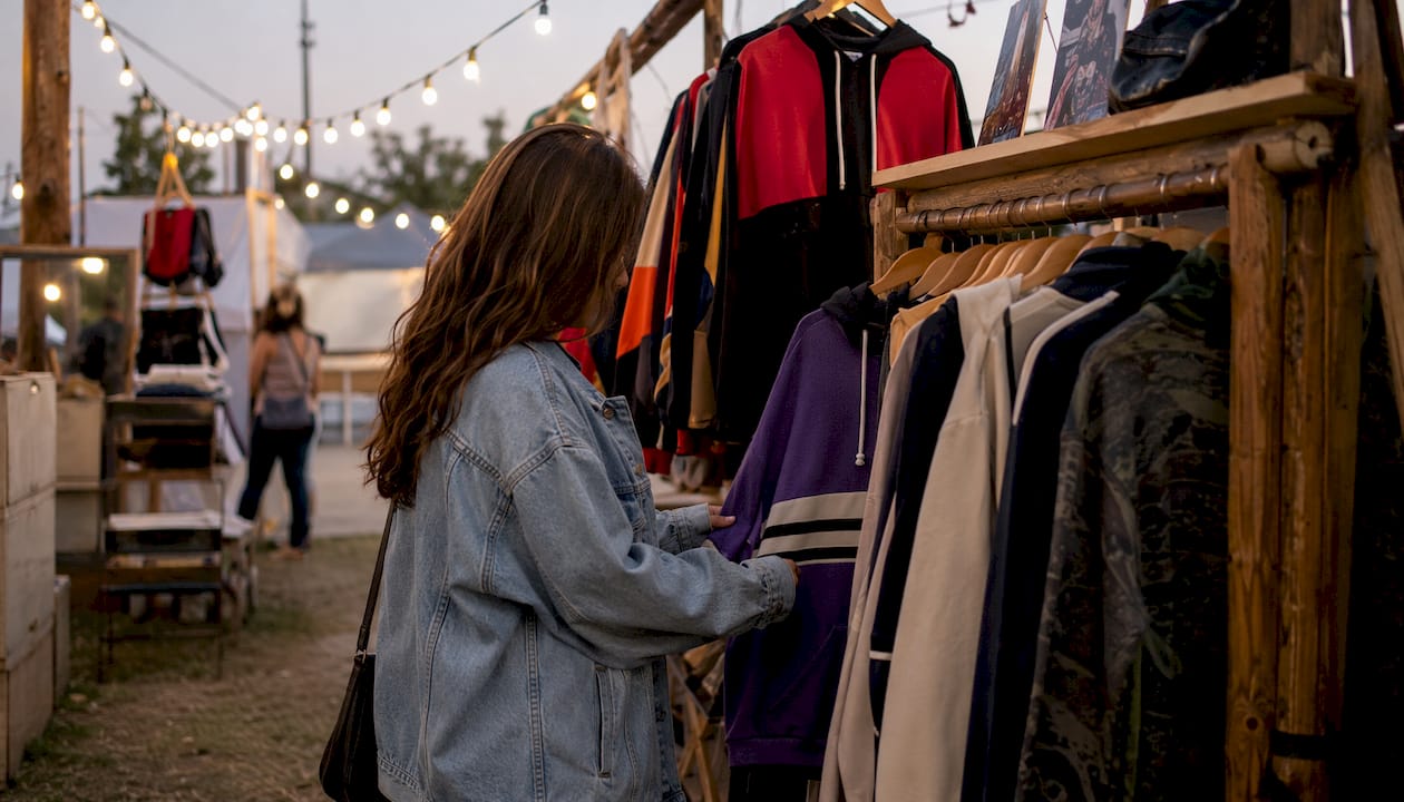 Person examining Stüssy archival hoodie fabric
