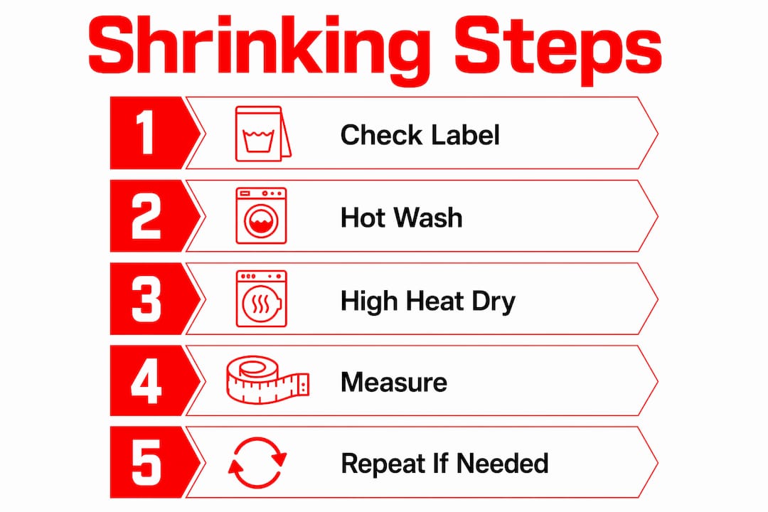 Infographic showing hoodie shrinking step-by-step process