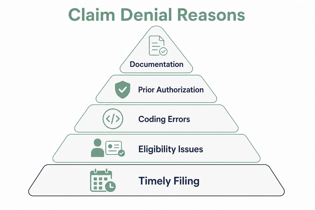 Infographic showing hierarchy of common claim denial reasons