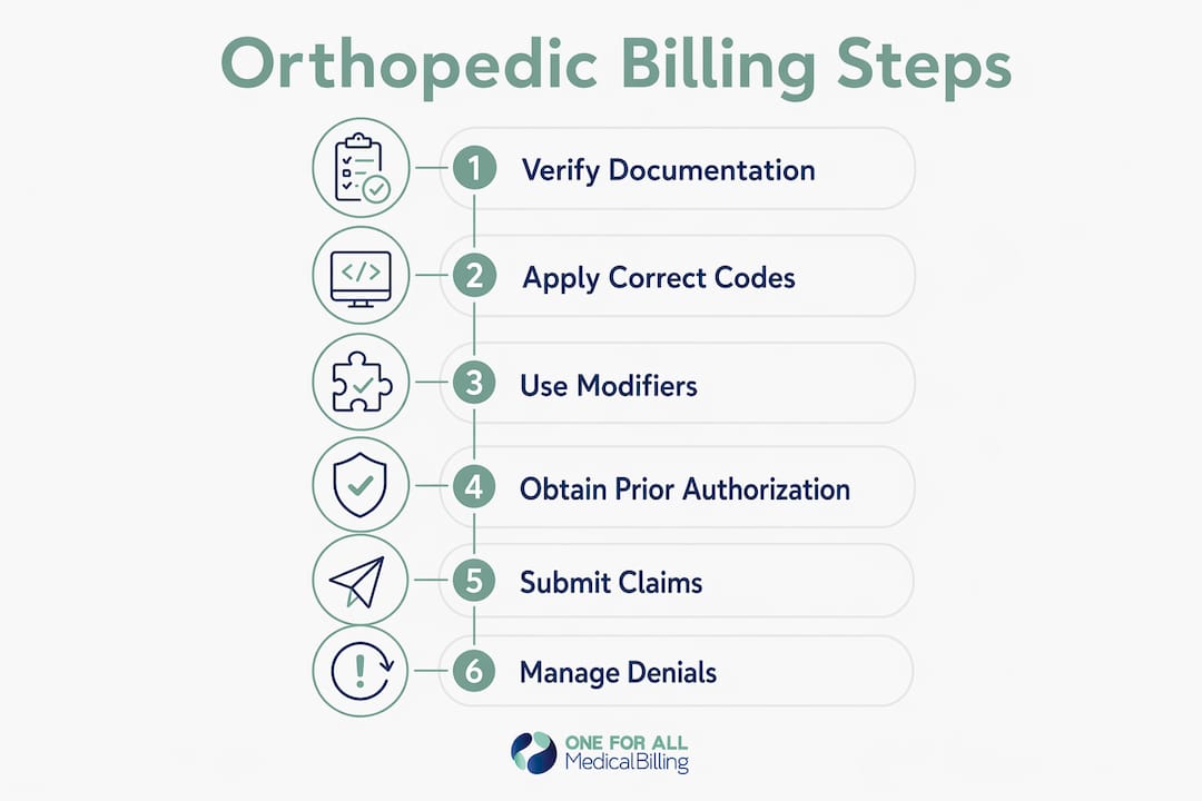 Infographic showing key orthopedic billing steps