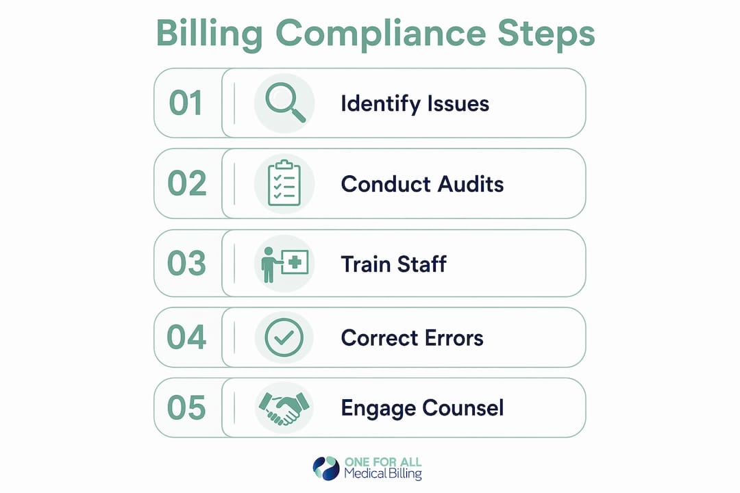 Infographic outlining medical billing compliance steps