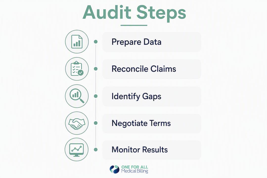 Infographic outlining payer contract audit steps