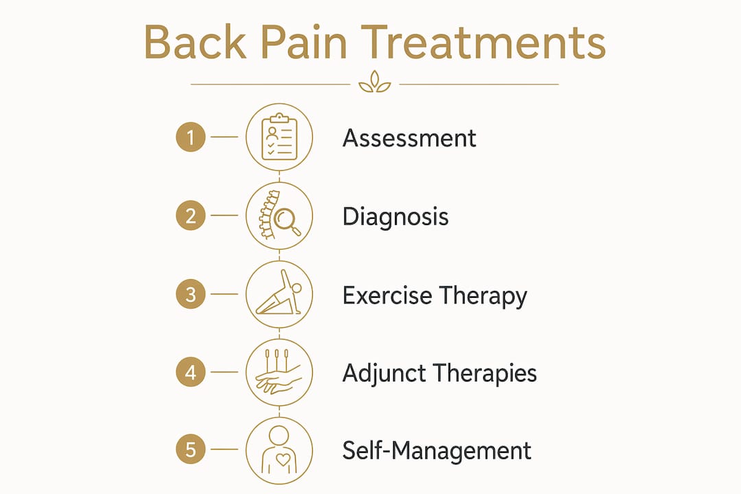 Infographic illustrating stages of back pain treatment