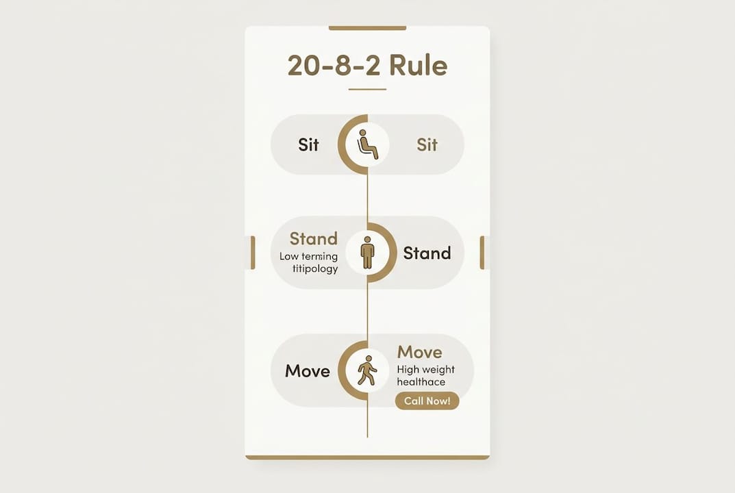 Infographic illustrating 20-8-2 sit-stand-move rule