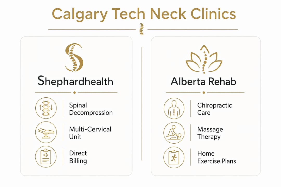 Infographic comparing tech neck clinics in Calgary