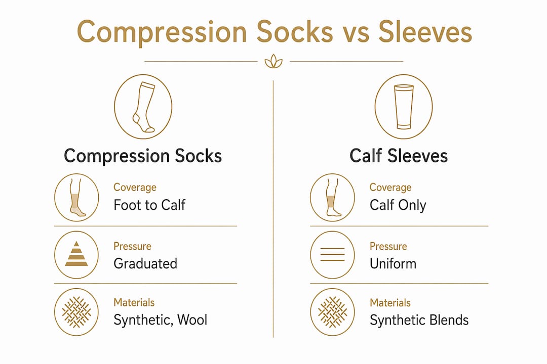 Infographic comparing features of compression socks and sleeves